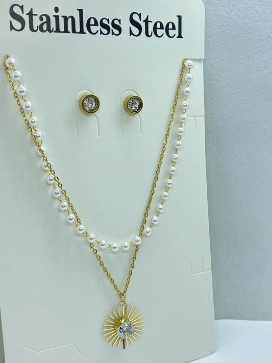 SS Gold Pearl Layered Necklace Set - Mythical Kitty Boutique