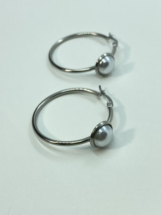 Stainless Steel Pearl Hoops - Mythical Kitty Boutique
