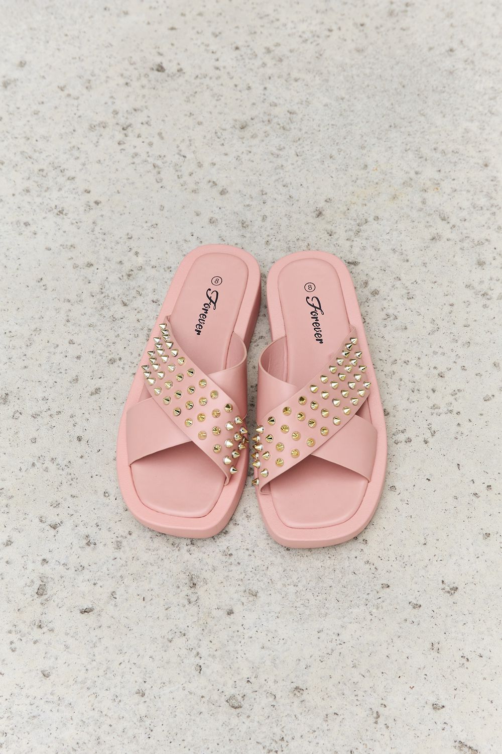 Studded Cross Strap Sandals in Blush - Mythical Kitty Boutique