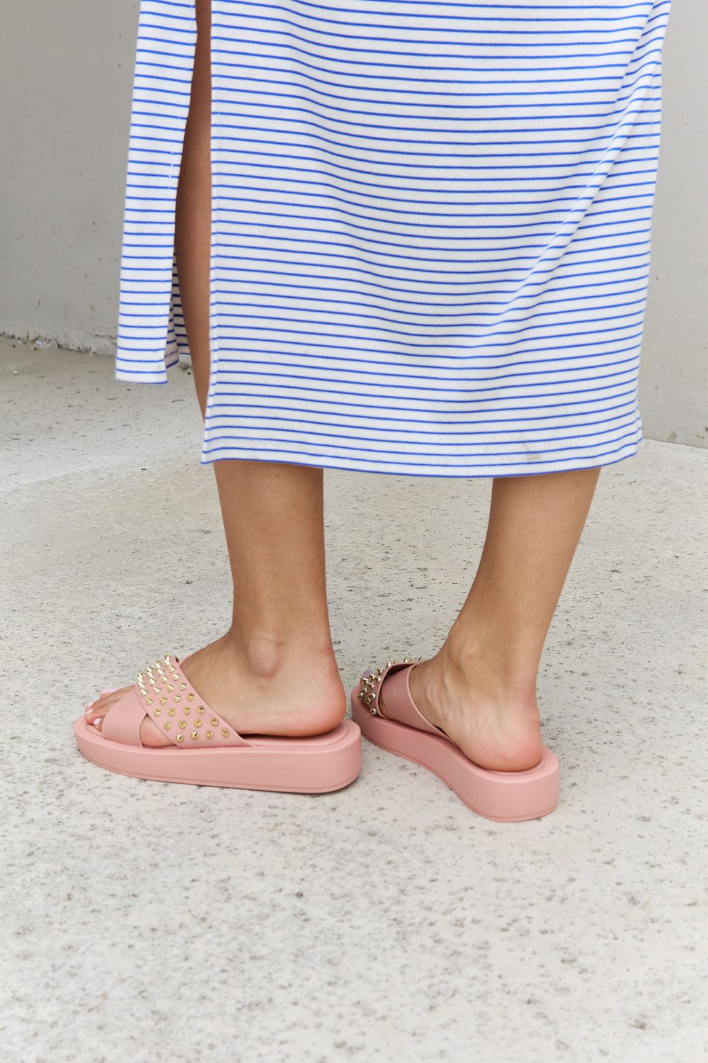 Studded Cross Strap Sandals in Blush - Mythical Kitty Boutique