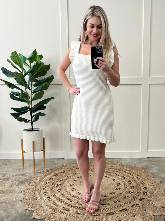 Sweater Knit Dress In Ivory with Back Detail - Mythical Kitty Boutique
