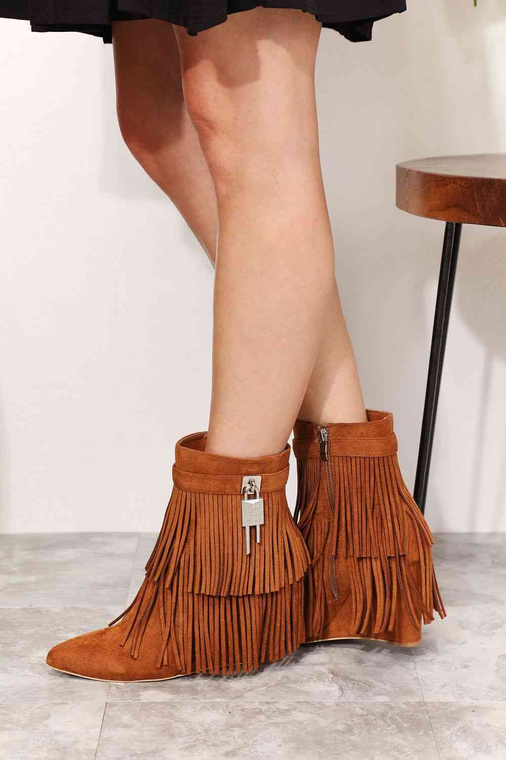 Tassel Wedge Heel Ankle Booties - Mythical Kitty Boutique