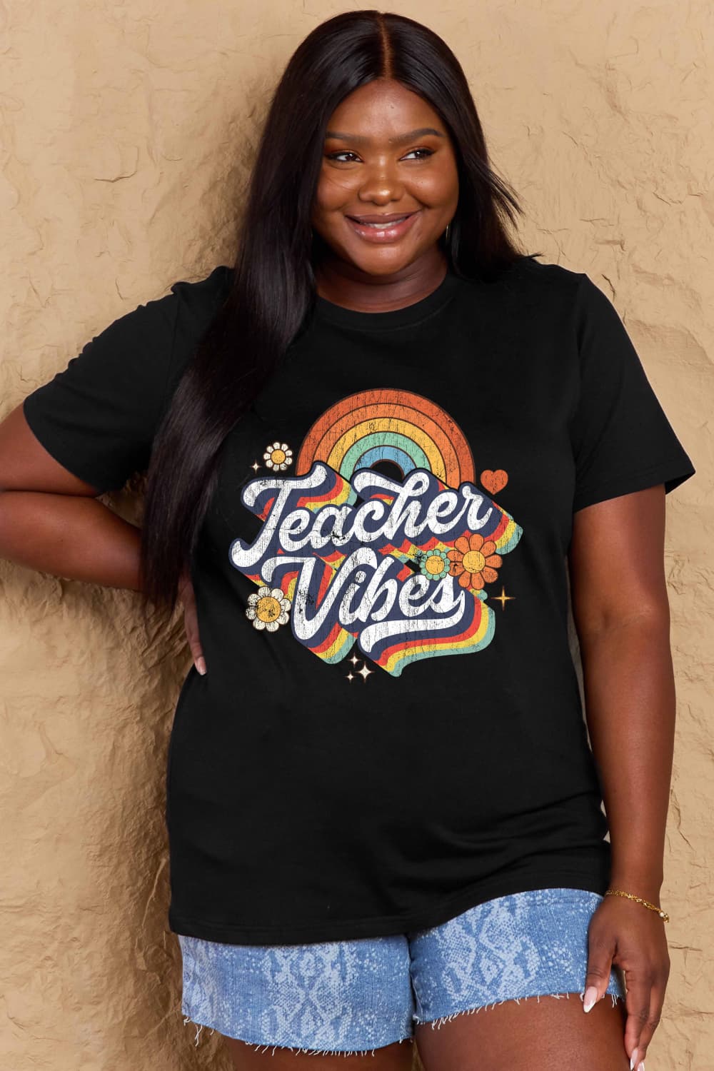 TEACHER VIBES Graphic Cotton T-Shirt - Mythical Kitty Boutique