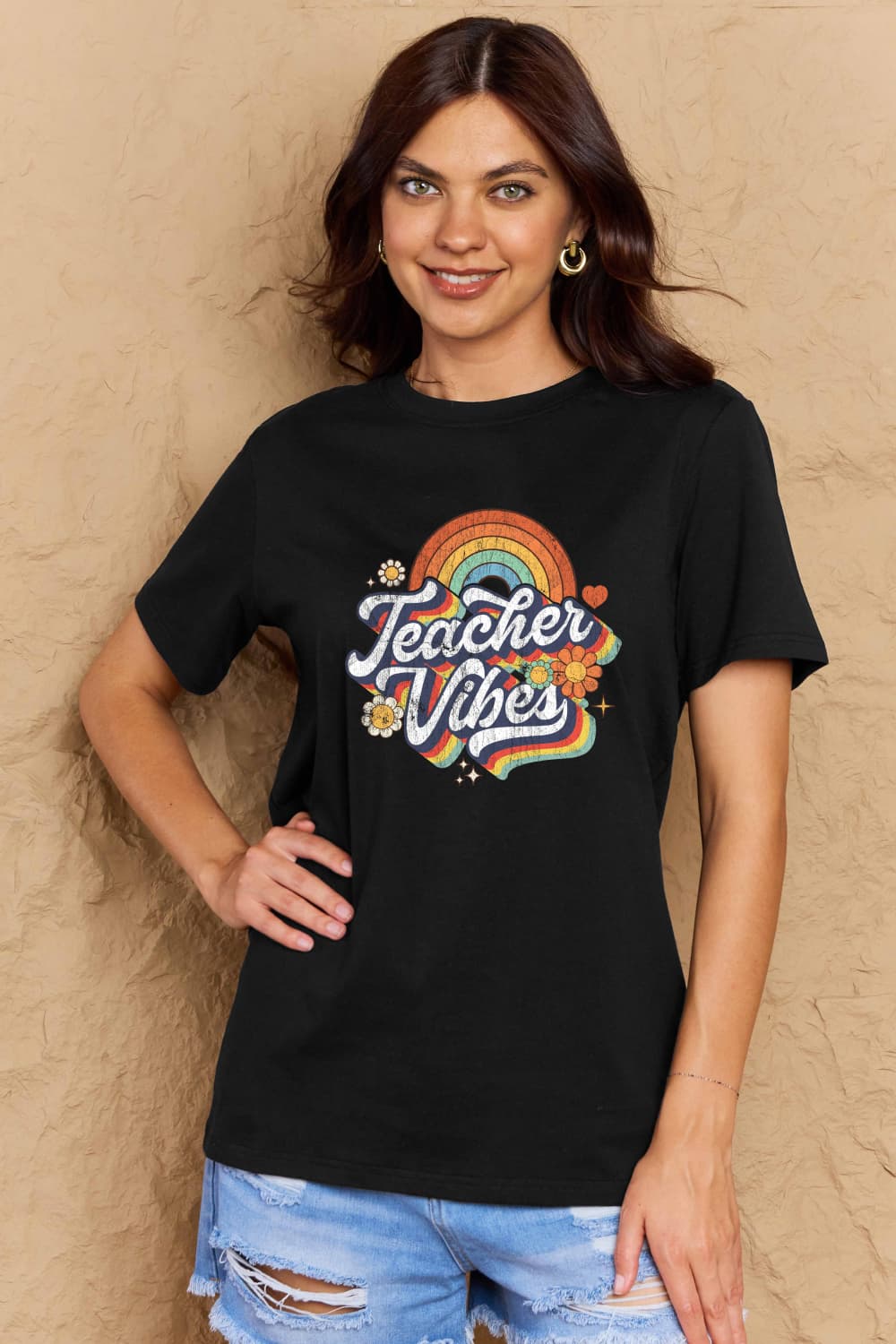 TEACHER VIBES Graphic Cotton T-Shirt - Mythical Kitty Boutique