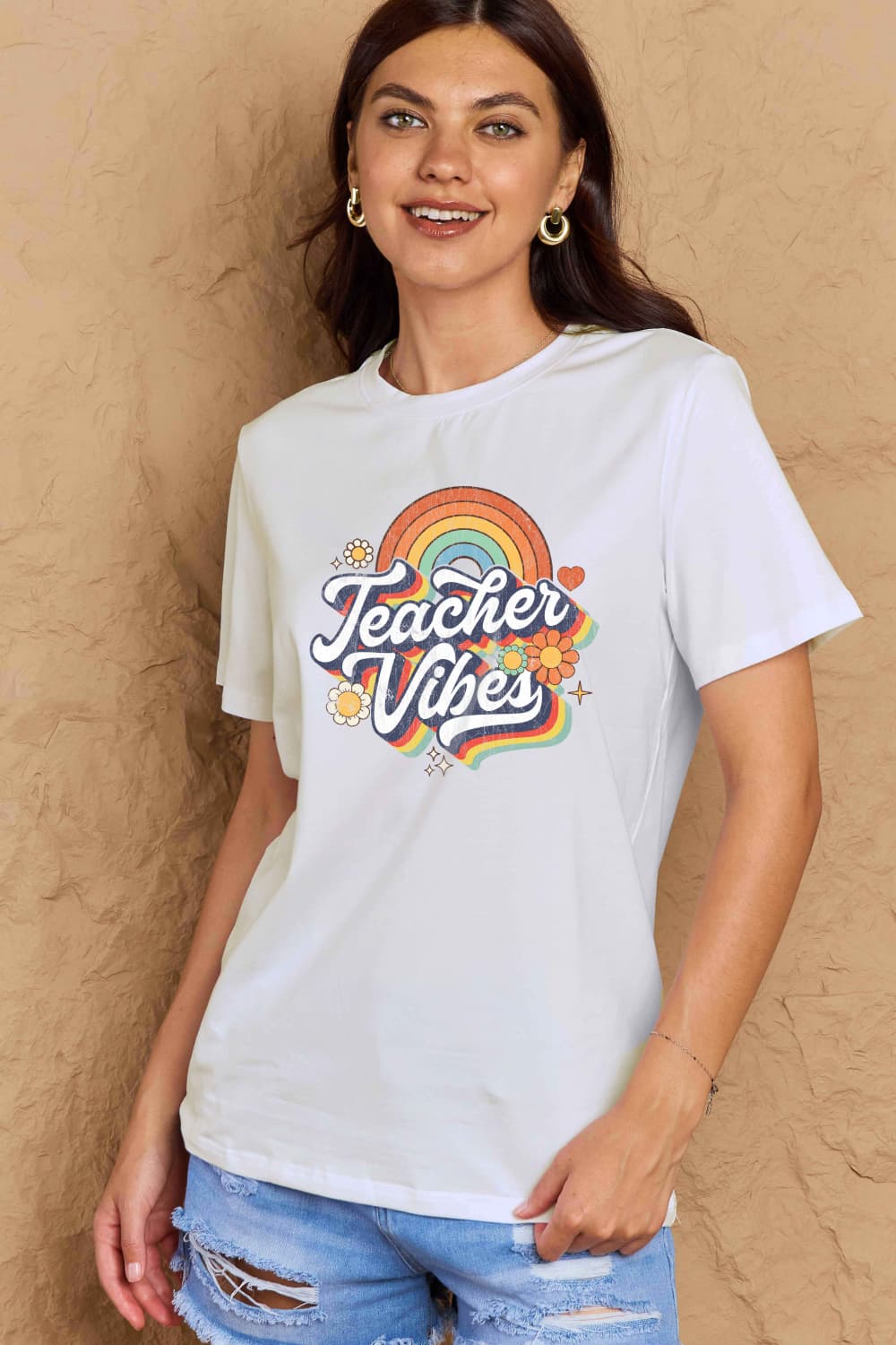 TEACHER VIBES Graphic Cotton T-Shirt - Mythical Kitty Boutique