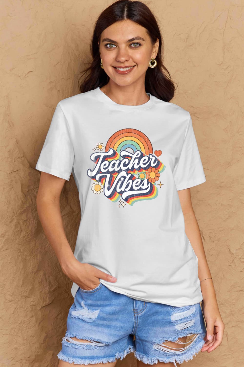 TEACHER VIBES Graphic Cotton T-Shirt - Mythical Kitty Boutique