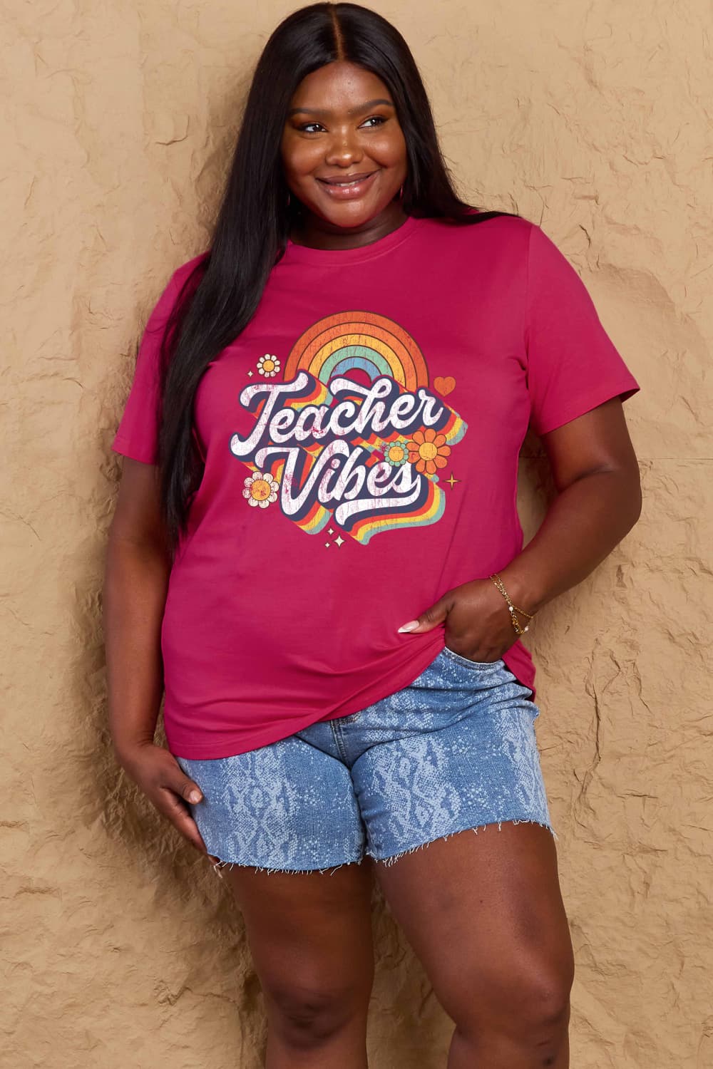 TEACHER VIBES Graphic Cotton T-Shirt - Mythical Kitty Boutique