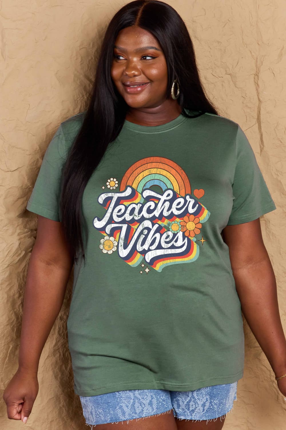 TEACHER VIBES Graphic Cotton T-Shirt - Mythical Kitty Boutique