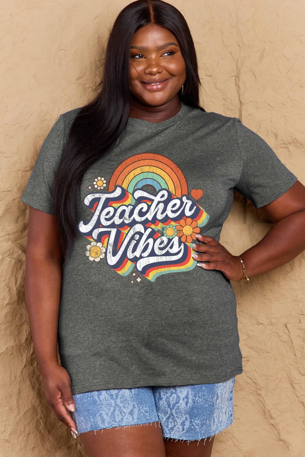 TEACHER VIBES Graphic Cotton T-Shirt - Mythical Kitty Boutique