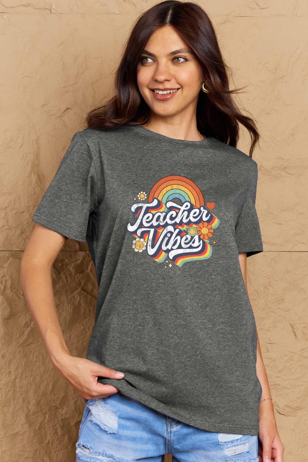 TEACHER VIBES Graphic Cotton T-Shirt - Mythical Kitty Boutique