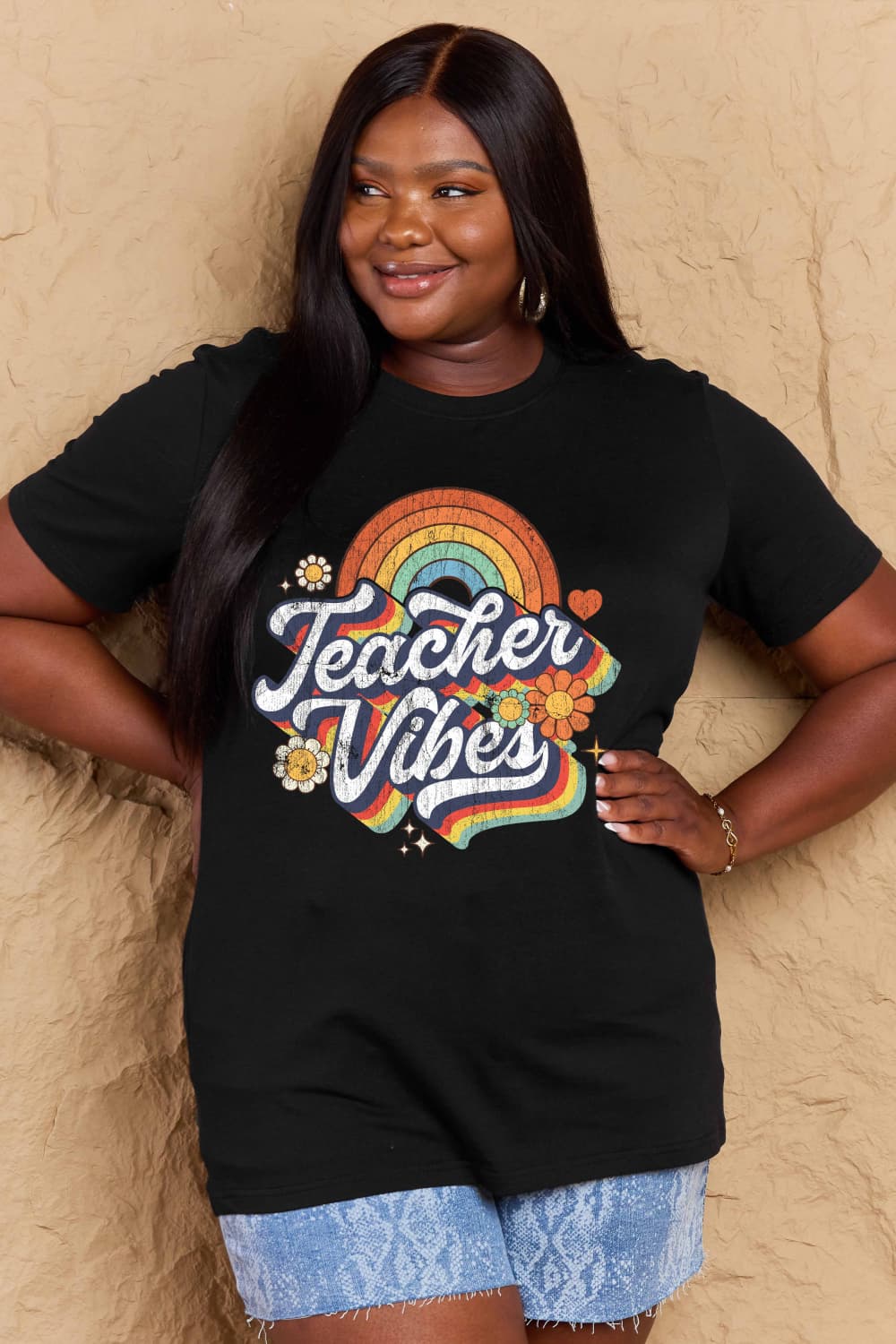 TEACHER VIBES Graphic Cotton T-Shirt - Mythical Kitty Boutique