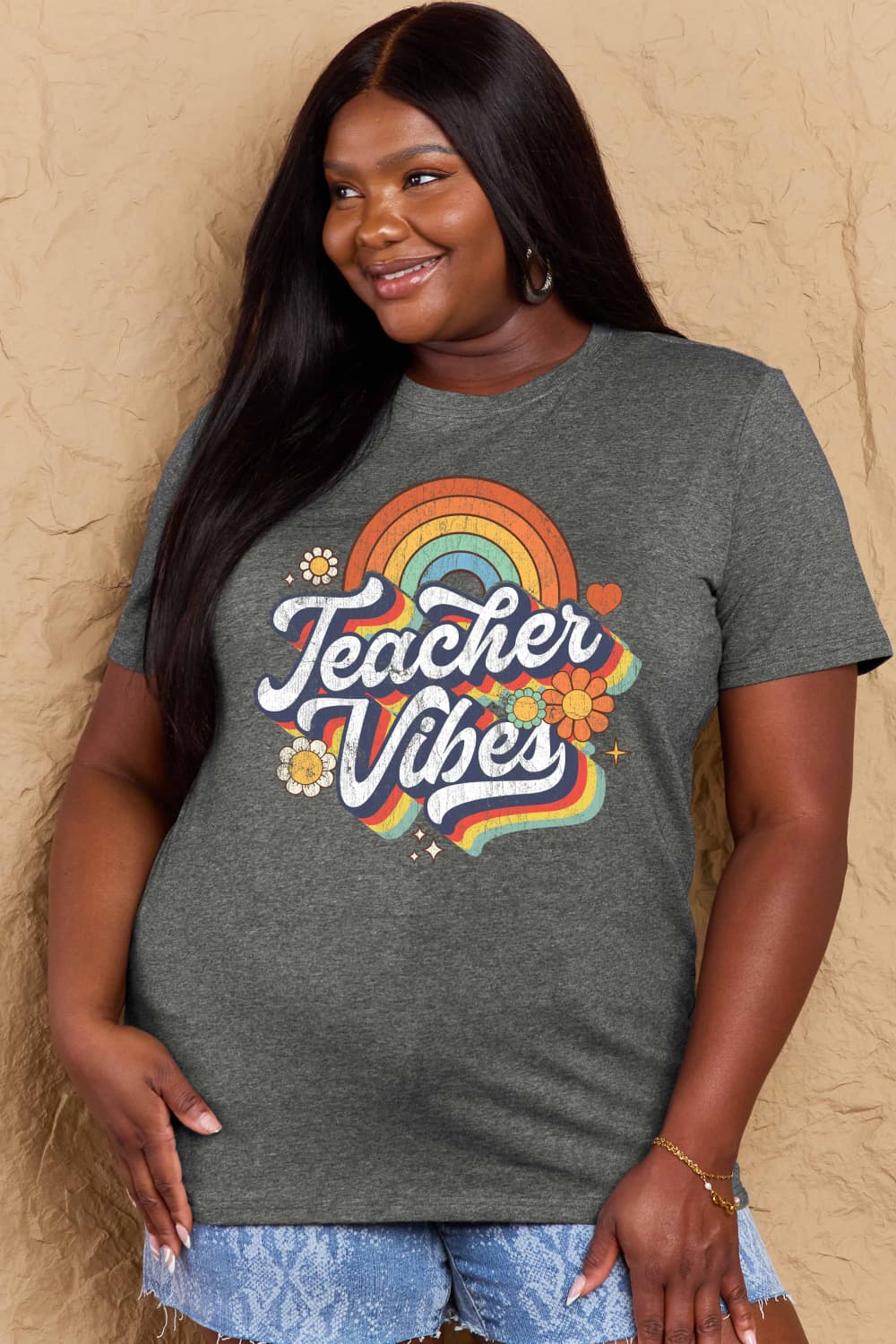 TEACHER VIBES Graphic Cotton T-Shirt - Mythical Kitty Boutique