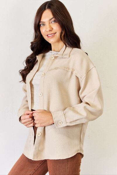 Texture Button Down Fray Detail Shacket - Mythical Kitty Boutique