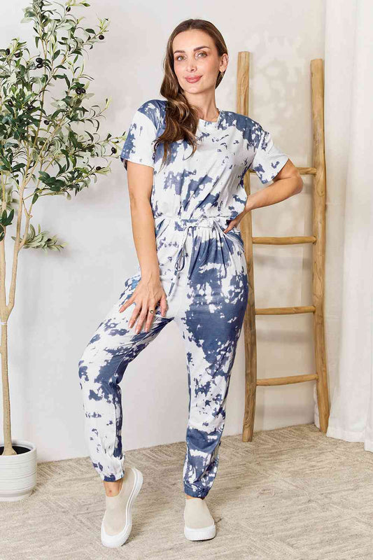 Tie-Dye Tee and Drawstring Waist Joggers Lounge Set - Mythical Kitty Boutique