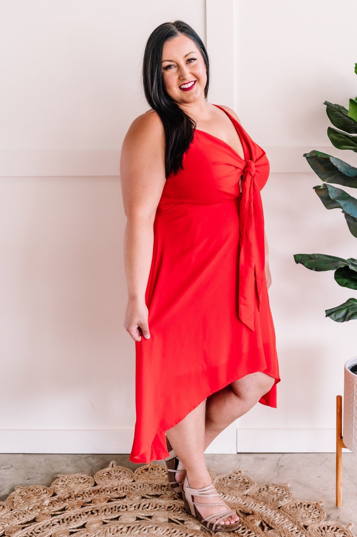 Tie Front Dress In Lipstick Red - Mythical Kitty Boutique