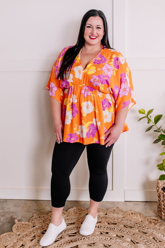 Tropical Orange Hibiscus Dolman Sleeve Blouse - Mythical Kitty Boutique