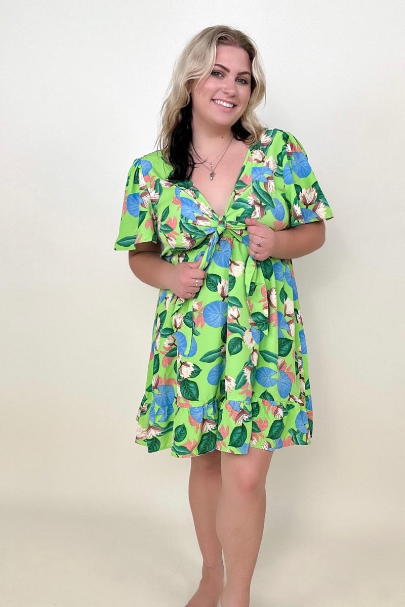 Tropical Print Flutter Sleeve Mini Dress - Mythical Kitty Boutique