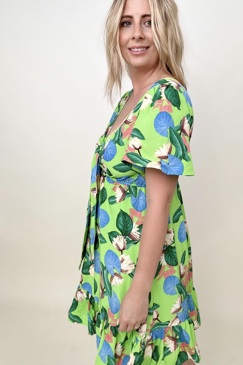Tropical Print Flutter Sleeve Mini Dress - Mythical Kitty Boutique
