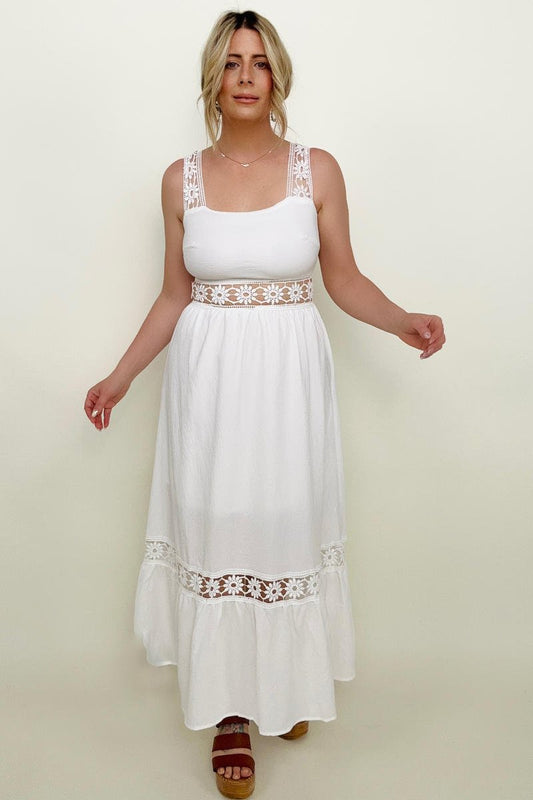 White Floral Openwork Strap Maxi Dress - Mythical Kitty Boutique