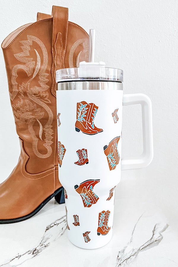 White Western Boot Tumbler - Mythical Kitty Boutique