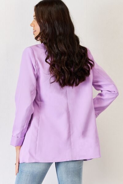 Zenana Open Front Long Sleeve Blazer - Mythical Kitty Boutique