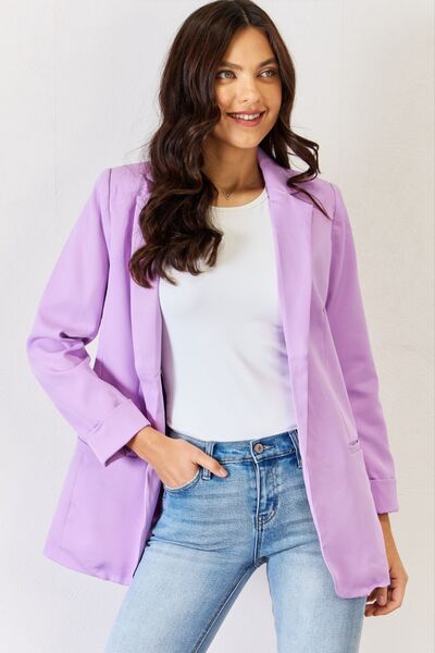 Zenana Open Front Long Sleeve Blazer - Mythical Kitty Boutique