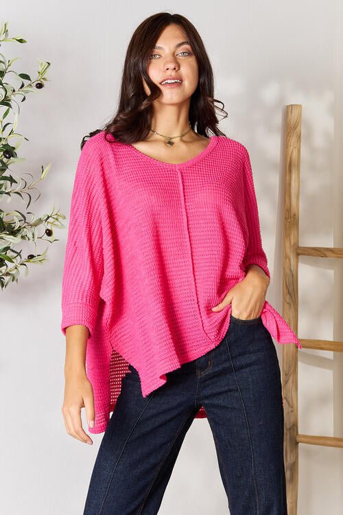 Zenana Round Neck High-Low Slit Knit Top - Mythical Kitty Boutique